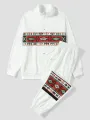 ChArmkpR Mens Ethnic Geometric Print Patchwork Half Zip Sweatshirt Two Pieces Outfits