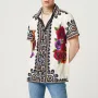 INCERUN Mens Vintage Floral Print Shirt Ethnic Print Button Up Lapel Short Sleeve Top Fashion Loose Fit for Men S-5XL