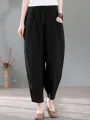 Solid Pocket Casual Cotton Pants