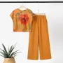 ZANZEA Women's 2pcs Suits Floral Short Sleeve O-Neck Top Elastic Waist Wide Leg Trousers Vintage Sets