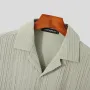 INCERUN Mens Shirt Daily Simple Solid Color Shirts Top Short Sleeve Lapel Button Men Tops Summer Casual Shirts