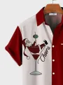 Mens Christmas Santa Claus Print Patchwork Lapel Short Sleeve Shirts