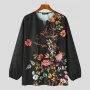 INCERUN Men Flowers Print V-neck Long Sleeve Shirt Comfy Loose Fit Top Shirt for Men Plus Size, Spring Fall