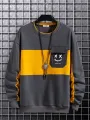 ChArmkpR Mens Smile Face Print Patchwork Crew Neck Pullover Sweatshirts