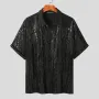 INCERUN Mens Sequin Sparkle Glitter Patchwork T-Shirt Fashion Short Sleeve Lapel Top Tshirt for Men