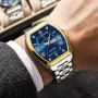 POEDAGAR Luxury Men's Business Casual Quartz Watch Luminous Waterproof Date Week Fashion Tonneau Case Stainless Steel Wristwatch