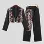 INCERUN Men Two-piece Suits Fashion Floral Print Long Sleeve Blazer & Pants Summer Cool Breathable Party Male Clothing
