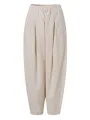 Women Loose 100% Cotton Ankle Length Solid Color Wide Legged Casual Pants