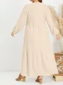 ZANZEA Plus Size Women Long Dress Solid Color V-neck Long Sleeve Causal Maxi Dress