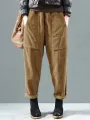 Corduroy Elastic Waist Solid Color Side Pocket Harem Pants