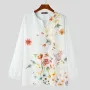 INCERUN Men Flowers Print V-neck Long Sleeve Shirt Comfy Loose Fit Top Shirt for Men Plus Size, Spring Fall