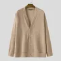 INCERUN Mens Knit V-Neck Long-Sleeve Cardigan Solid Color Comfortable Versatile Men Clothing Fashion Outwear