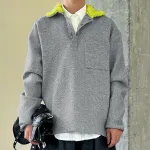 INCERUN Mens Color-Block Panel Long-Sleeve Pullover Hoodie Fashion Loose Fit Top with Chest Pocket in Spring Fall Winter