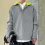 INCERUN Mens Color-Block Panel Long-Sleeve Pullover Hoodie Fashion Loose Fit Top with Chest Pocket in Spring Fall Winter