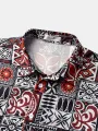 ChArmkpR Mens Shirt Ethnic Geometric Pattern Lapel Collar Short Sleeve Shirts