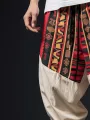 Mens Ethnic Print Patchwork Loose Drawstring Waist Pants