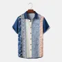ChArmkpR Mens Shirt Vintage Geometric Print Patchwork Lapel Short Sleeve Shirts Summer Holiday Beach Shirt