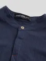 INCERUN Mens Solid Stand Collar Cotton Long Sleeve Henley Shirt