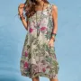 ZANZEA Plus Size Women Plant Print Dress Button Pocket Sleeveless Cotton Linen Casual Holiday Midi Dresses S-5XL