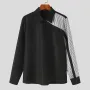 INCERUN Mens Shirts Striped Splicing Long Sleeve Shirt Casual Daily Top Shirt Fashion Side Button Design Male Clothing