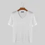 INCERUN Men T Shirts Fashion Slightly Transparent V Neck T-shirts Summer Daily Short Sleeve Top Tee Male Clothing
