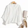 ZANZEA Cotton Solid Button Lapel Ruched Casual Blouse