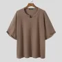 INCERUN Mens T Shirts Textured Waffle Loose Top Solid Color Casual Short Sleeve T-Shirts