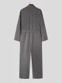 Mens Solid Lapel Button Front Belted Blazer Jumpsuit