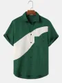 ChArmkpR Mens Shirt Contrasting Colors Patchwork Short Sleeve Shirts