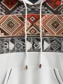 Mens Ethnic Geometric Print Patchwork Contrast Kangaroo Pocket Hoodies