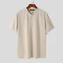 INCERUN Mens Solid Waffle Knit Casual Henley Shirt Comfortable Casual Crew Neck Button Up Top for Male Plus Size S-5XL