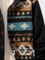 Mens Ethnic Geometric Print Patchwork Button Front Hooded Jacket