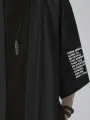 Mens Japanese Letter Print Open Front Loose 3/4 Sleeve Kimono