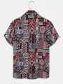ChArmkpR Mens Shirt Ethnic Geometric Pattern Lapel Collar Short Sleeve Shirts