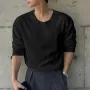 INCERUN Mens Casual Long Sleeve T-shirts Daily Solid Color Loose Fit Comfy V-Neck T-shirt for Spring Fall, S-5XL