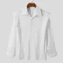 INCERUN Men Shoulder Fly Design Solid Color Casual Shirt Fashion Long Sleeve Lapel Shirt Top Comfortable Loose Fit Top for Men Large Size S-5XL