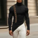 INCERUN Mens Button Patchwork Decorative Textured Long Sleeve Sweater Fashion Slim Fit High-collar Sweater for Male S 5XL