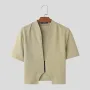 INCERUN Mens Coats Fashion-forward Male Zip-Up Jacket - Japanese and Korean Style Solid Color Short Sleeve Male Clothing
