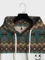Mens Argyle Pattern Smile Embroidered Patchwork Loose Drawstring Hoodies