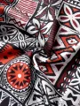 ChArmkpR Mens Shirt Ethnic Geometric Pattern Lapel Collar Short Sleeve Shirts