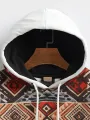 Mens Ethnic Geometric Print Patchwork Contrast Kangaroo Pocket Hoodies