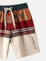 Mens Japanese Geometric Pattern Drawstring Waist Shorts