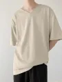 INCERUN Men's Loose Comfort Solid Color V-Neck Short Sleeve T-Shirt
