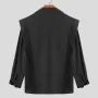 INCERUN Men Shoulder Fly Design Solid Color Casual Shirt Fashion Long Sleeve Lapel Shirt Top Comfortable Loose Fit Top for Men Large Size S-5XL