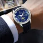 POEDAGAR Business Men Watch Luxury Rhinestone Leather Wristwatch Luminous Waterproof Calendar Quartz Watch