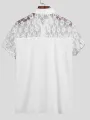 INCERUN Mens Shirt Patchwork Lace Short Sleeve White Shirt Summer Casual Daily Lapel Top Men Clothing