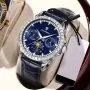 POEDAGAR Business Men Watch Luxury Rhinestone Leather Wristwatch Luminous Waterproof Calendar Quartz Watch