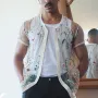 INCERUN Men Lace Shirts Fashion Printed Shirts Men Short Sleeve V Neck Blouse Leisure Embroidered Button Man See Through Chemise 5XL