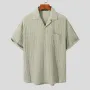 INCERUN Mens Shirt Daily Simple Solid Color Shirts Top Short Sleeve Lapel Button Men Tops Summer Casual Shirts
