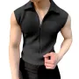 INCERUN Men Tshirts Male Comfy Lapel Sleeveless Zipper Blouse Streetwear Casual Solid Color T-Shirts Leisure Summer Round Neck Tee Tops